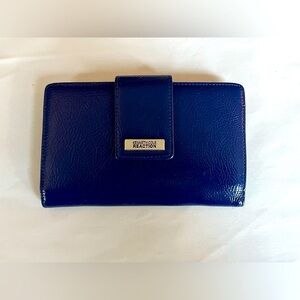 Kenneth Cole Reaction Patent Lapis Blue Mirrored Snap Shut Bifold Wallet